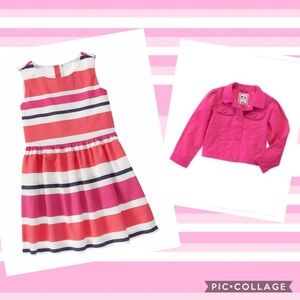 Gymboree striped summer dress pink denim jacket 7